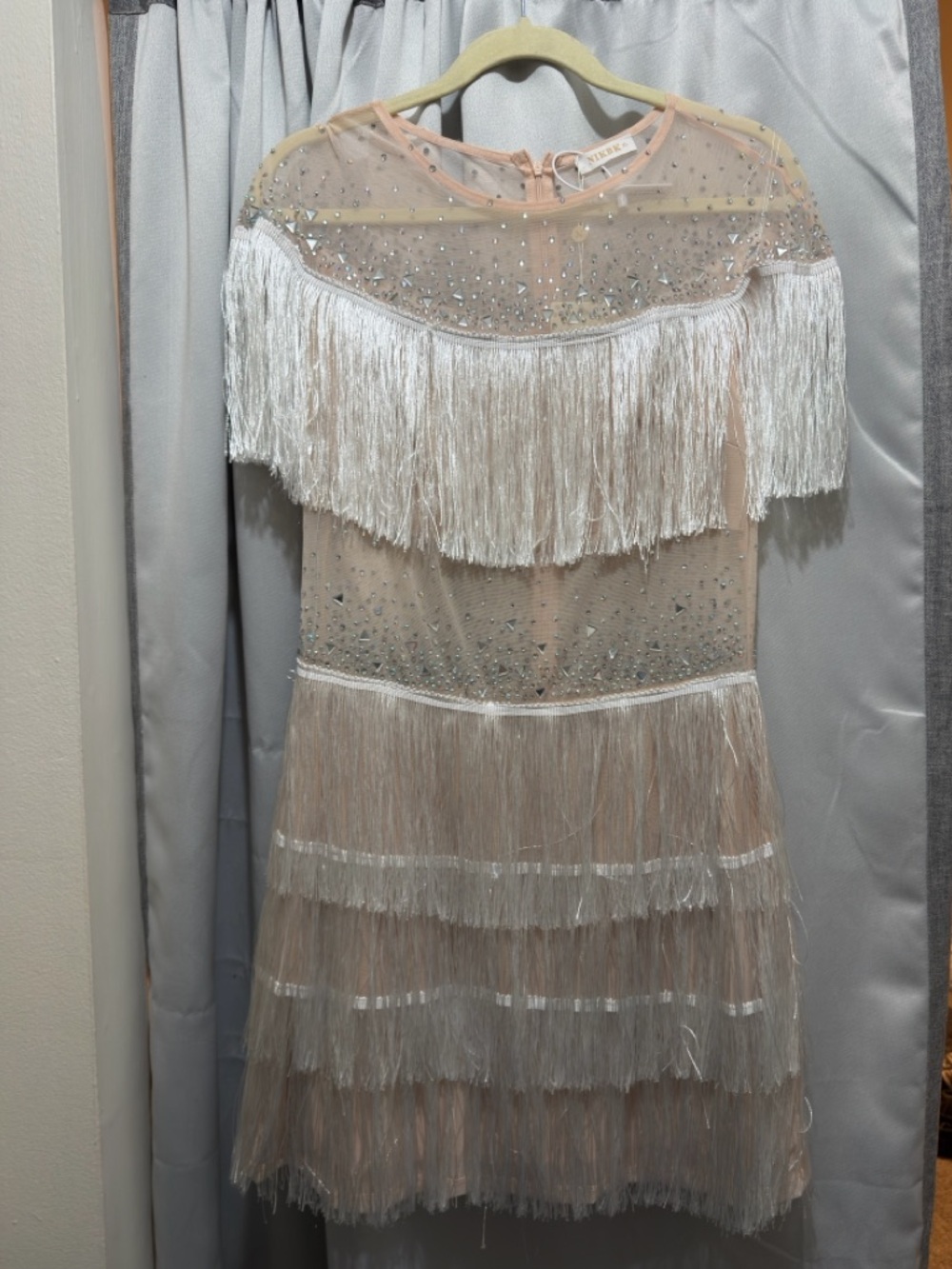 SHEIN - Sheer Fringe Party Dress with Crystal Embellishment - Bridal